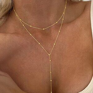 Simple gold Y-shaped long necklace